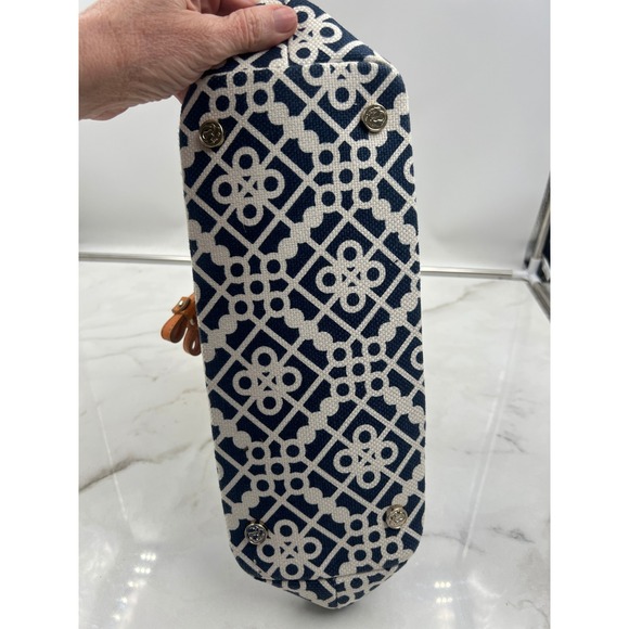 Spartina 449 Navy White Geometric Linen Leather Shoulder Bag Navy White Orange - Picture 5 of 16